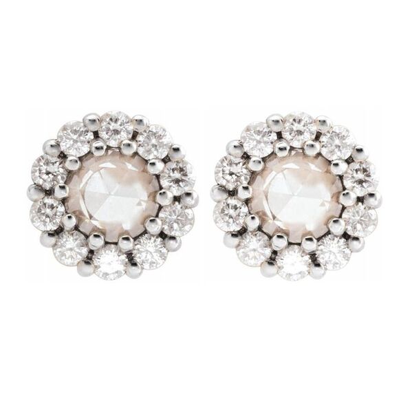 14K White Gold 1/4 CTW Rose-Cut Diamond Halo Style Earrings 6.75mm